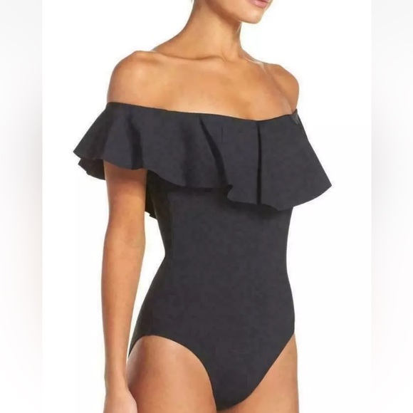Trina Turk Black Gypsy Solids Off The Shoulder‎ Swimsuit One Piece - Picture 2 of 13